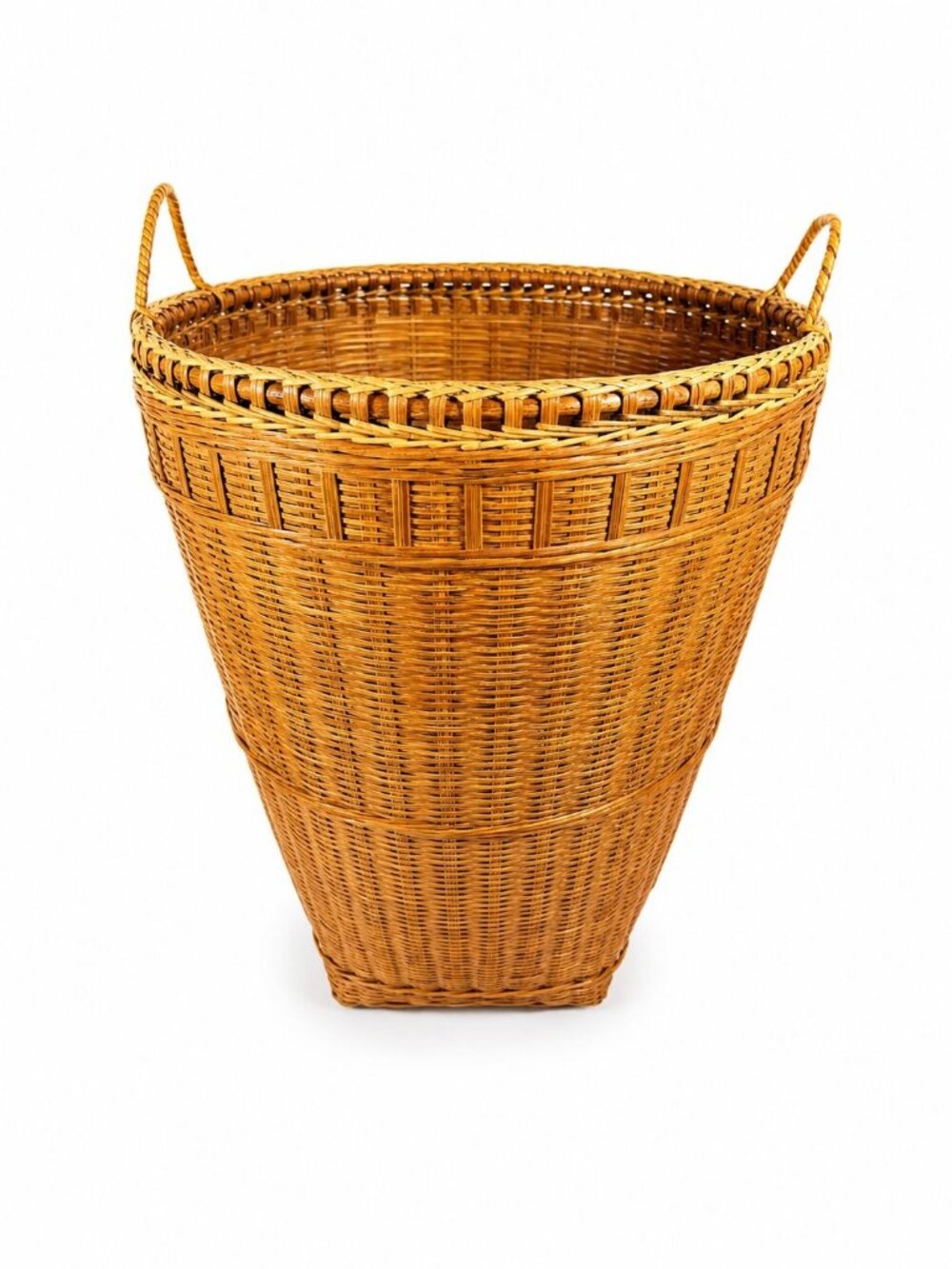 Large Laundry Blanket Basket Woven Splint Oriental handmade Handles Bathroom Dec